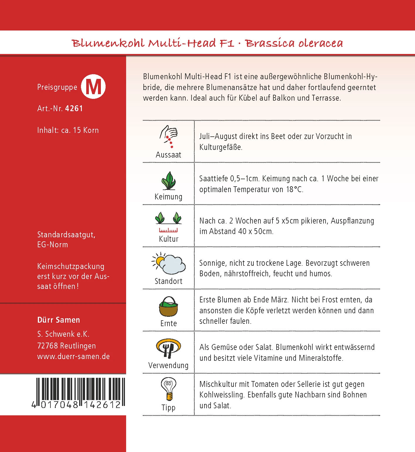 Blumenkohl Multi-Head F1 | Kohlsamen Von Dürr Samen 1 Blumenkohl Multi-Head F1 | Kohlsamen Von Dürr Samen