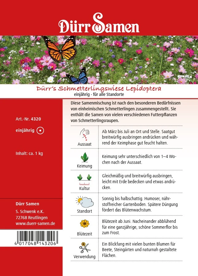 Dürr Samen's Schmetterlingswiese 1 Kg | Blumensamen Von Dürr Samen 1 Dürr Samen's Schmetterlingswiese 1 Kg | Blumensamen Von Dürr Samen