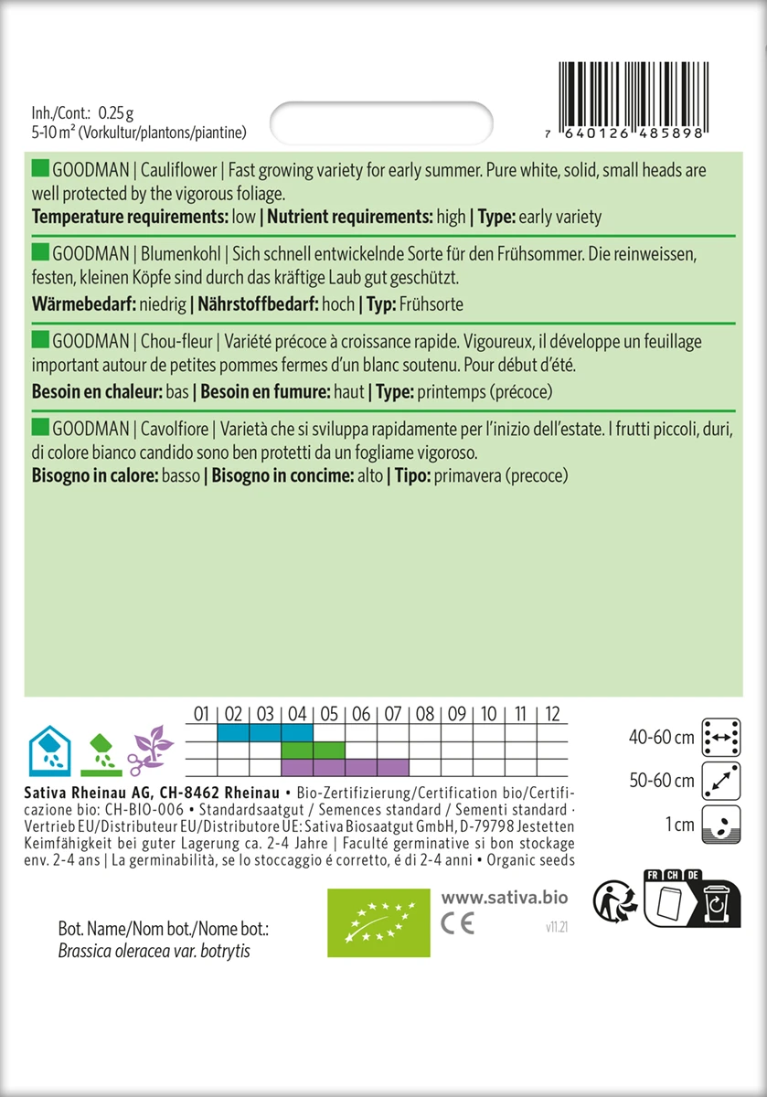 Blumenkohl Goodman | BIO Blumenkohlsamen Von Sativa Rheinau 1 Blumenkohl Goodman | BIO Blumenkohlsamen Von Sativa Rheinau