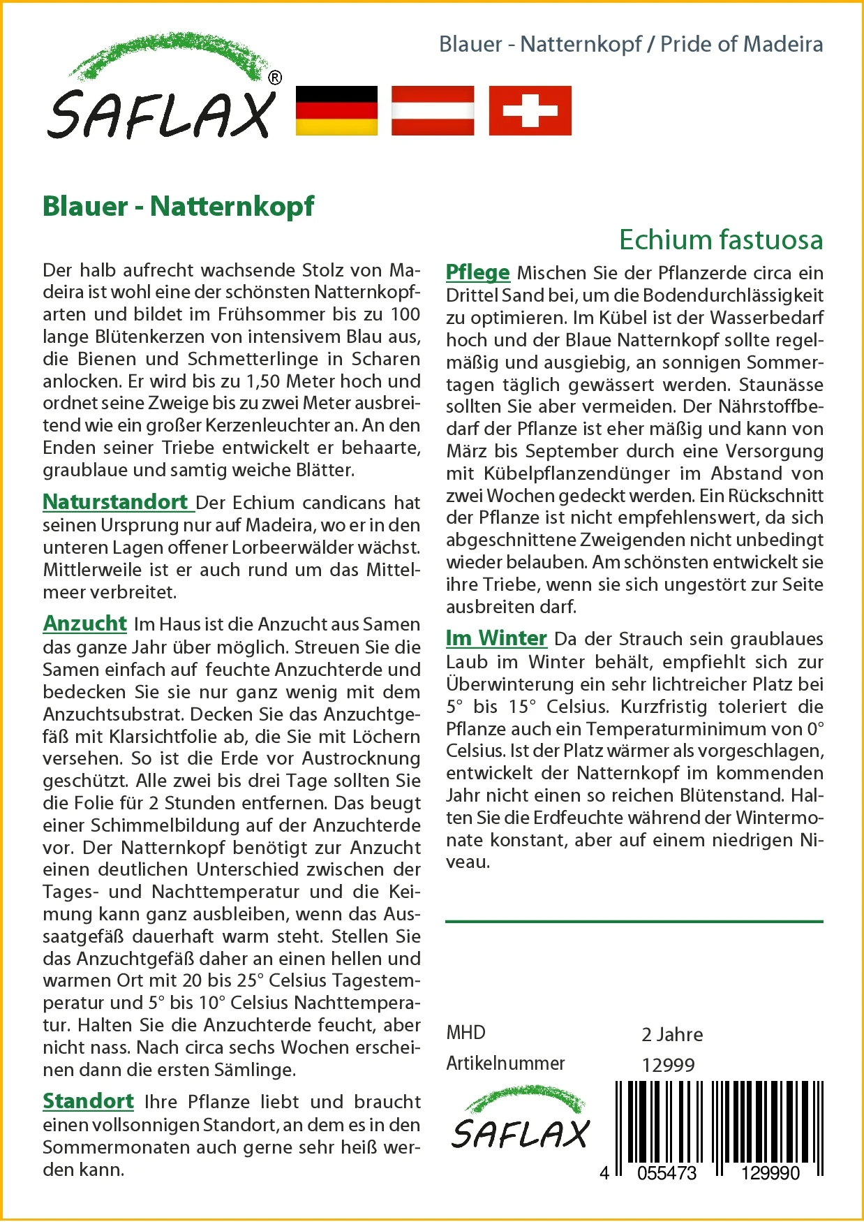 Blauer Natternkopf | Wildblumensamen Von Saflax 1 Blauer Natternkopf | Wildblumensamen Von Saflax