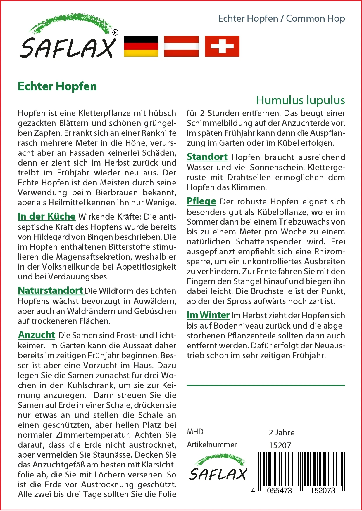 Echter Hopfen | Heilpflanzensamen Von Saflax 2 Echter Hopfen | Heilpflanzensamen Von Saflax – Bild 2