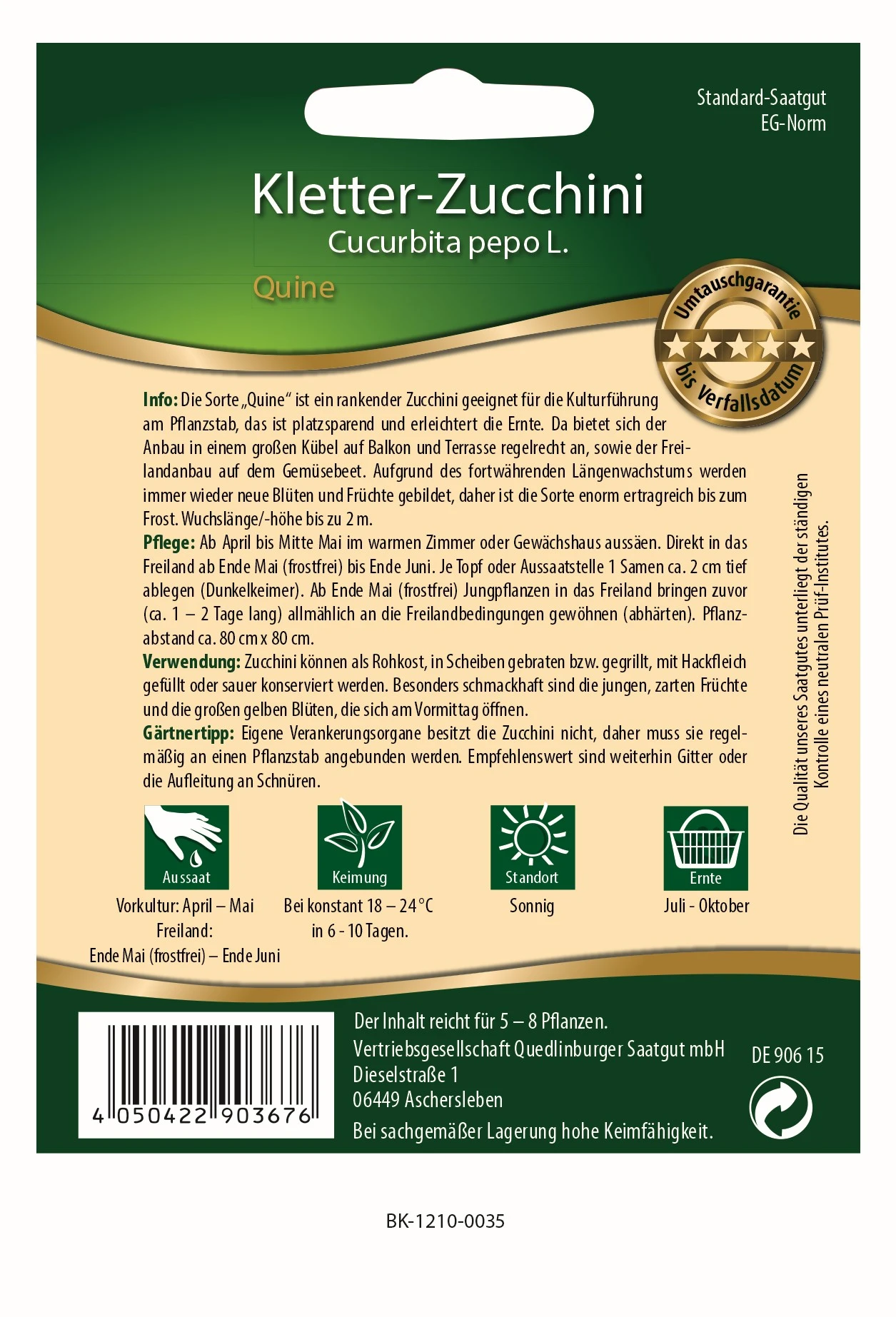 Kletter-Zucchini Quine F1-Hybride | Zucchinisamen Von Quedlinburger 1 Kletter-Zucchini Quine F1-Hybride | Zucchinisamen Von Quedlinburger