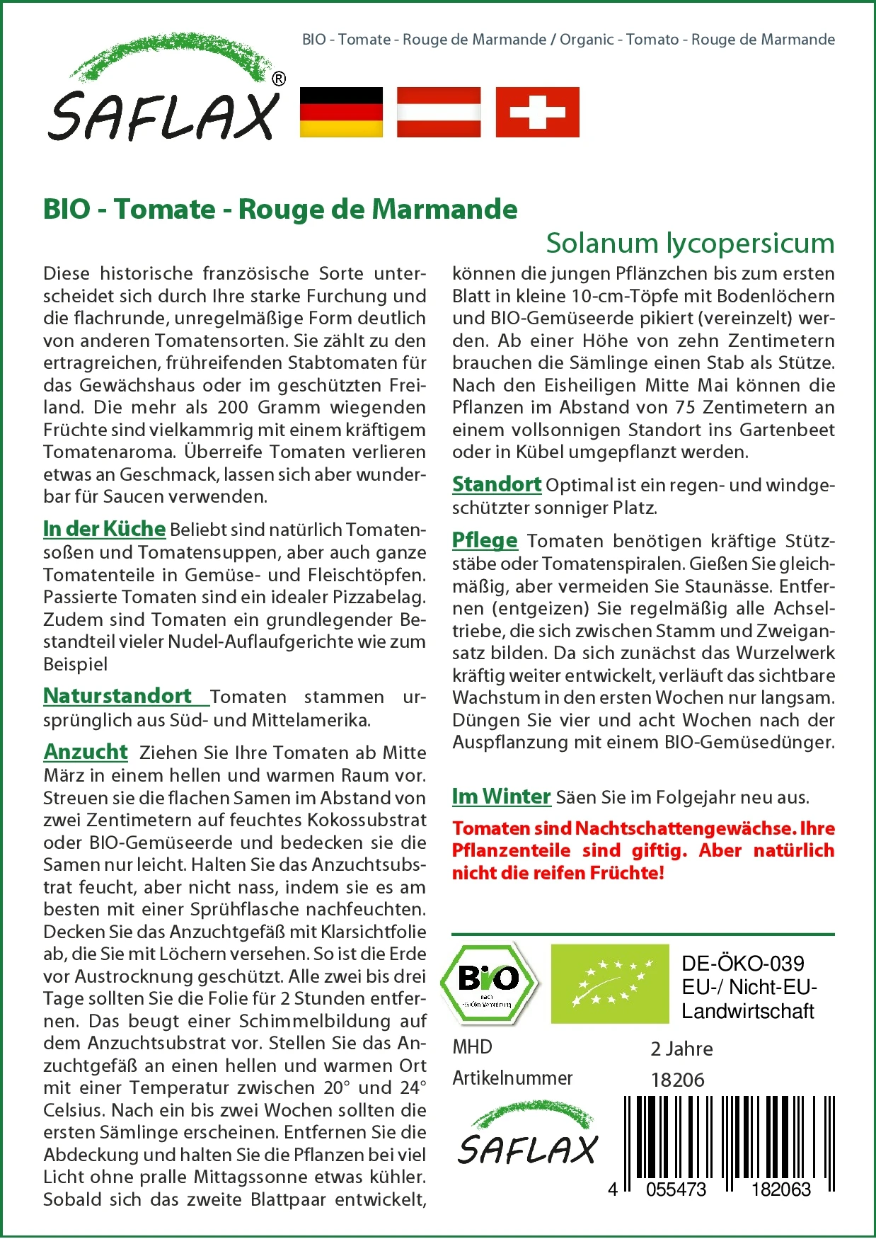 Tomate Rouge De Marmande | BIO Tomatensamen Von Saflax 1 Tomate Rouge De Marmande | BIO Tomatensamen Von Saflax