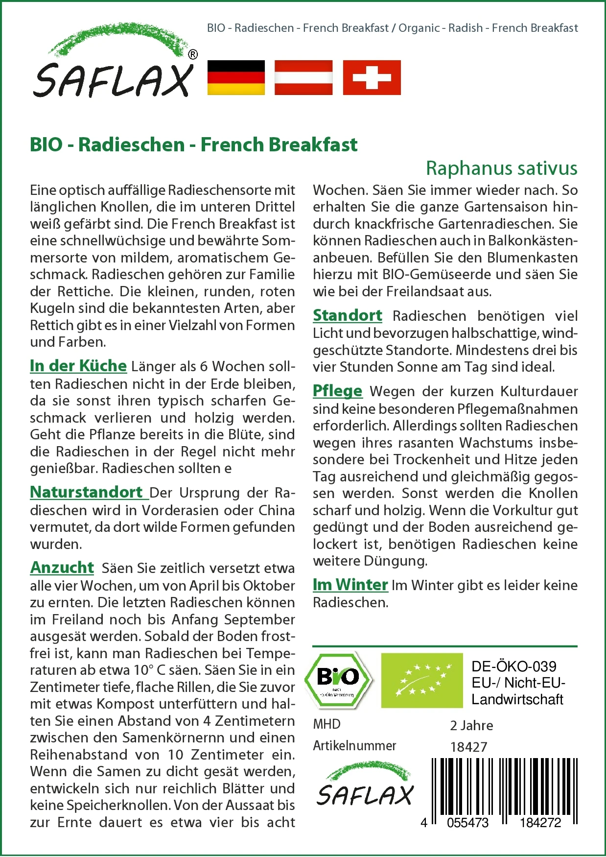 Radieschen French Breakfast | BIO Radieschensamen Von Saflax 2 Radieschen French Breakfast | BIO Radieschensamen Von Saflax – Bild 2