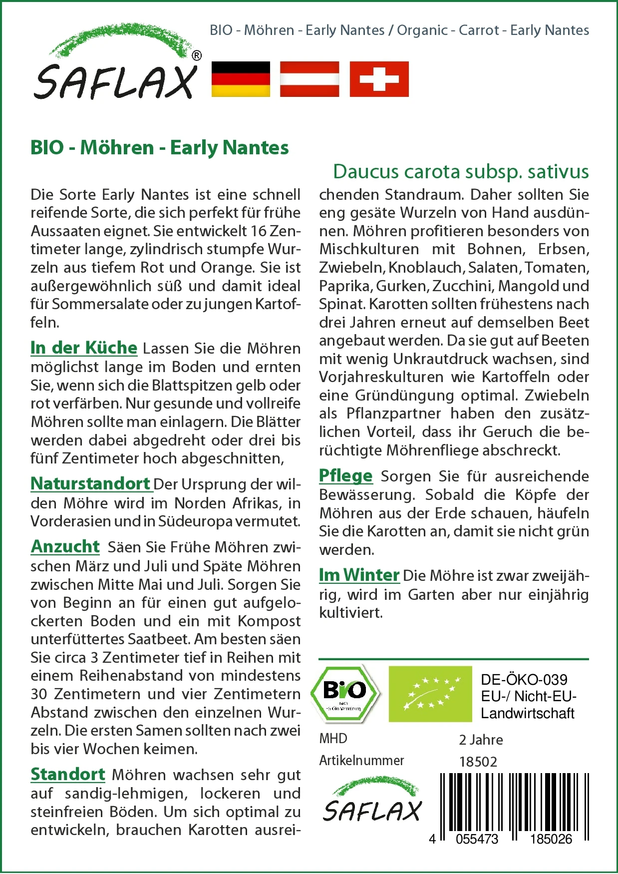 Möhre Early Nantes | BIO Möhrensamen Von Saflax 1 Möhre Early Nantes | BIO Möhrensamen Von Saflax