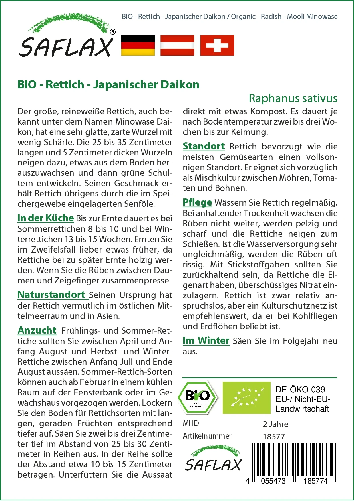 Rettich Japanischer Daikon | BIO Rettichsamen Von Saflax 2 Rettich Japanischer Daikon | BIO Rettichsamen Von Saflax – Bild 2