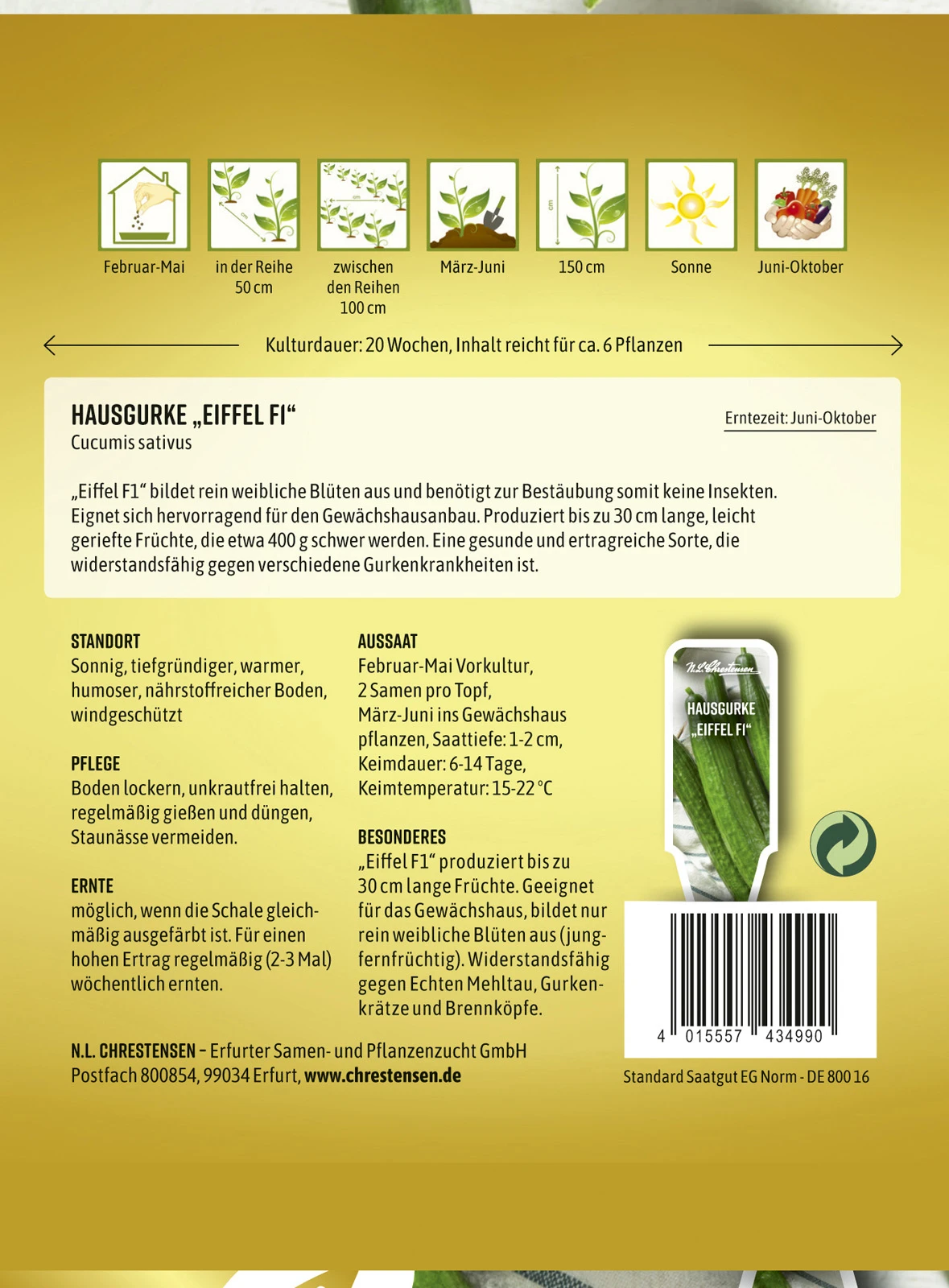 Hausgurke Eiffel F1 | Gurkensamen Von N.L. Chrestensen 2 Hausgurke Eiffel F1 | Gurkensamen Von N.L. Chrestensen – Bild 2
