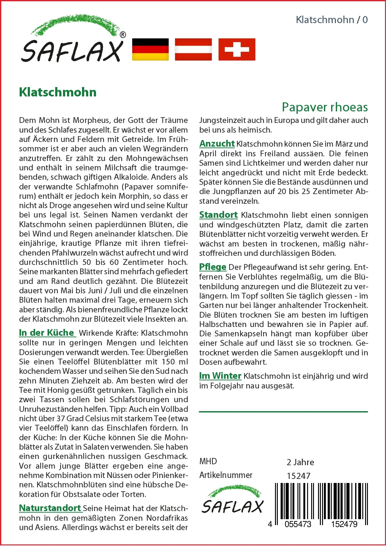 Klatschmohn | Mohnsamen Von Saflax 2 Klatschmohn | Mohnsamen Von Saflax – Bild 2