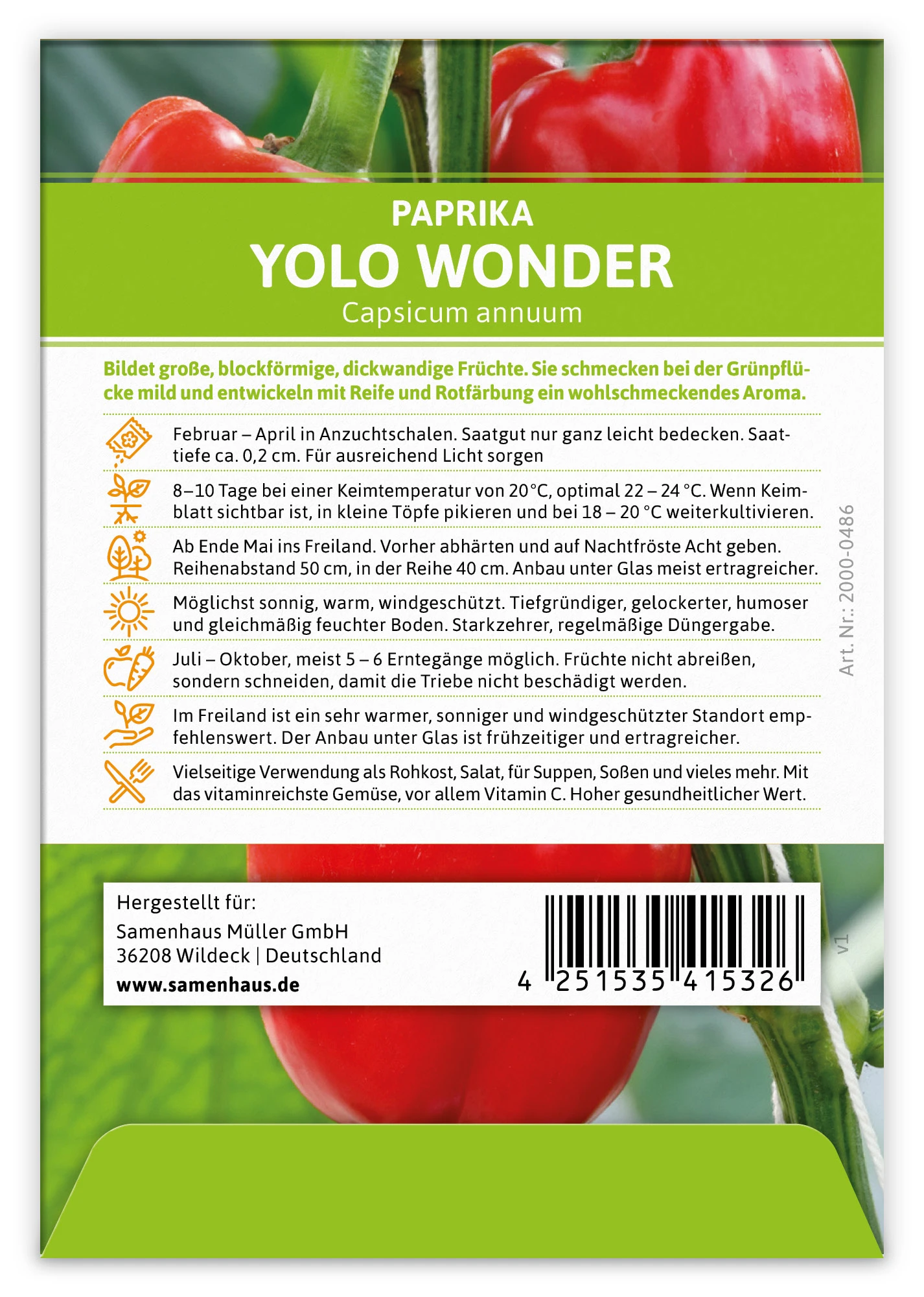 Paprika Yolo Wonder (100 Stück) | Paprikasamen Von FLORTUS 1 Paprika Yolo Wonder (100 Stück) | Paprikasamen Von FLORTUS